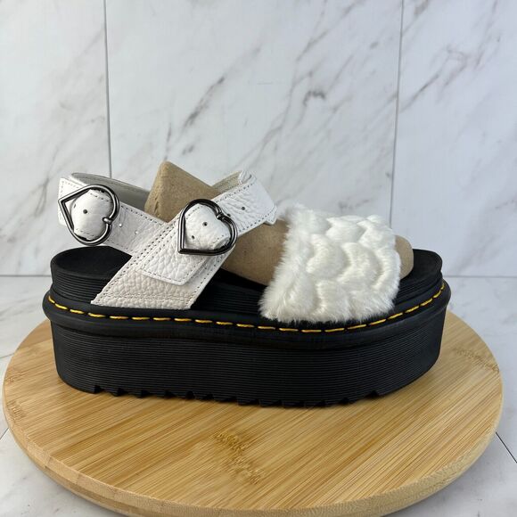 NEW Dr. Doc Martens Voss Quad Fluffy Womens Size 7 Black White Platform Sandals - Picture 1 of 8